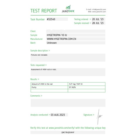Hygetropin 100 IU (USA) Pharmaceutical